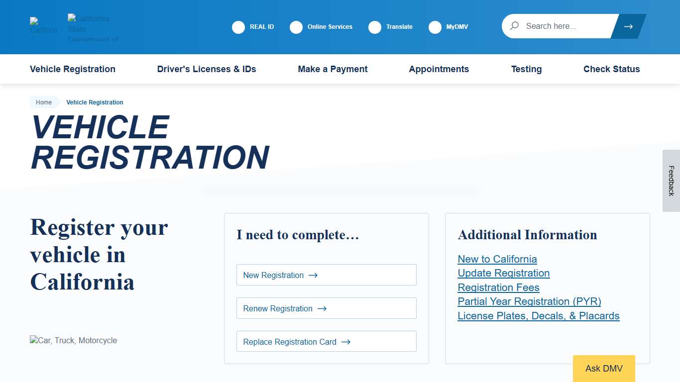 Vehicle Registration - California DMV