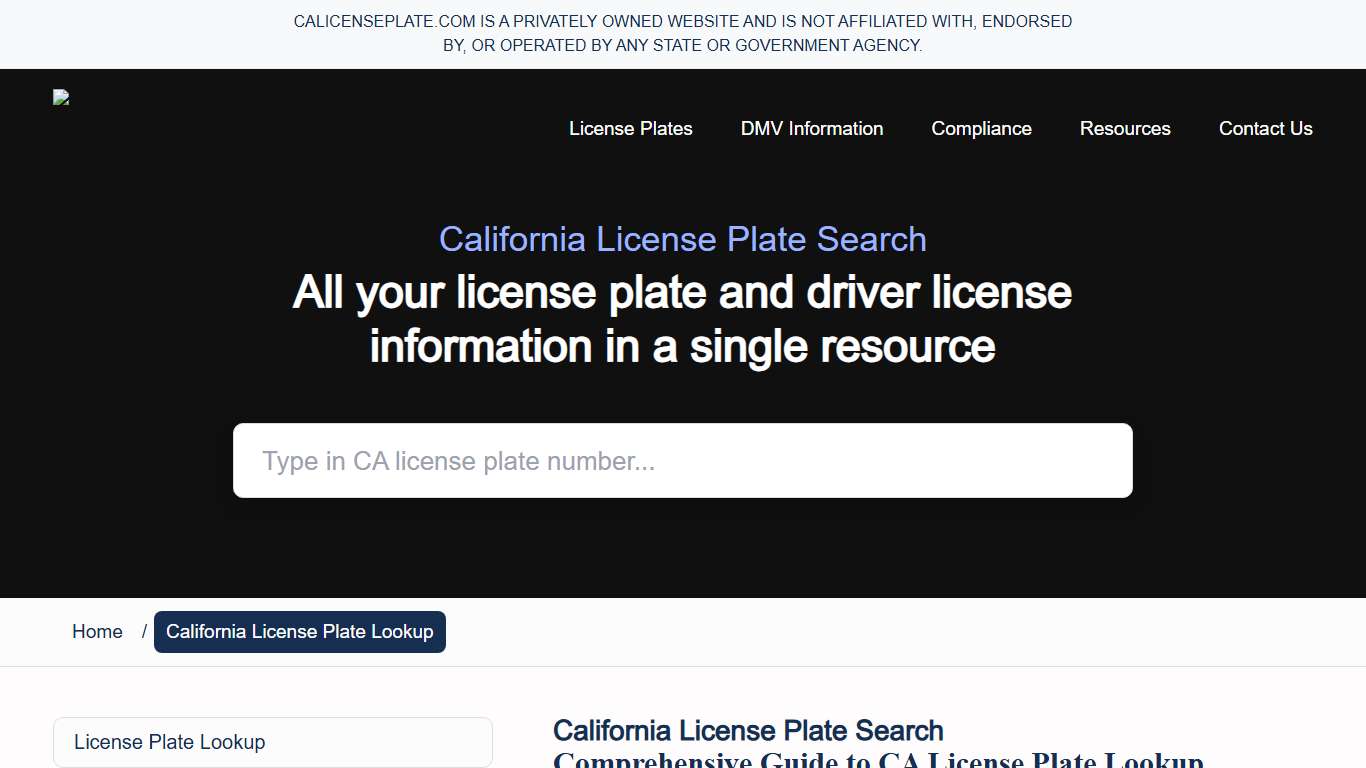California License Plate Lookup